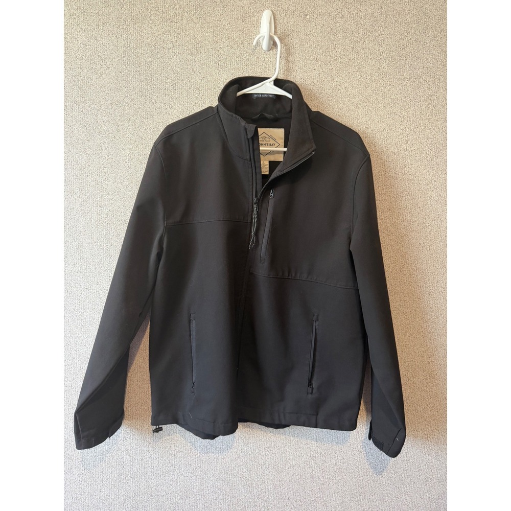 St Johns Bay Mens Black Water Resistant Softshell Jacket Full Zip Size M